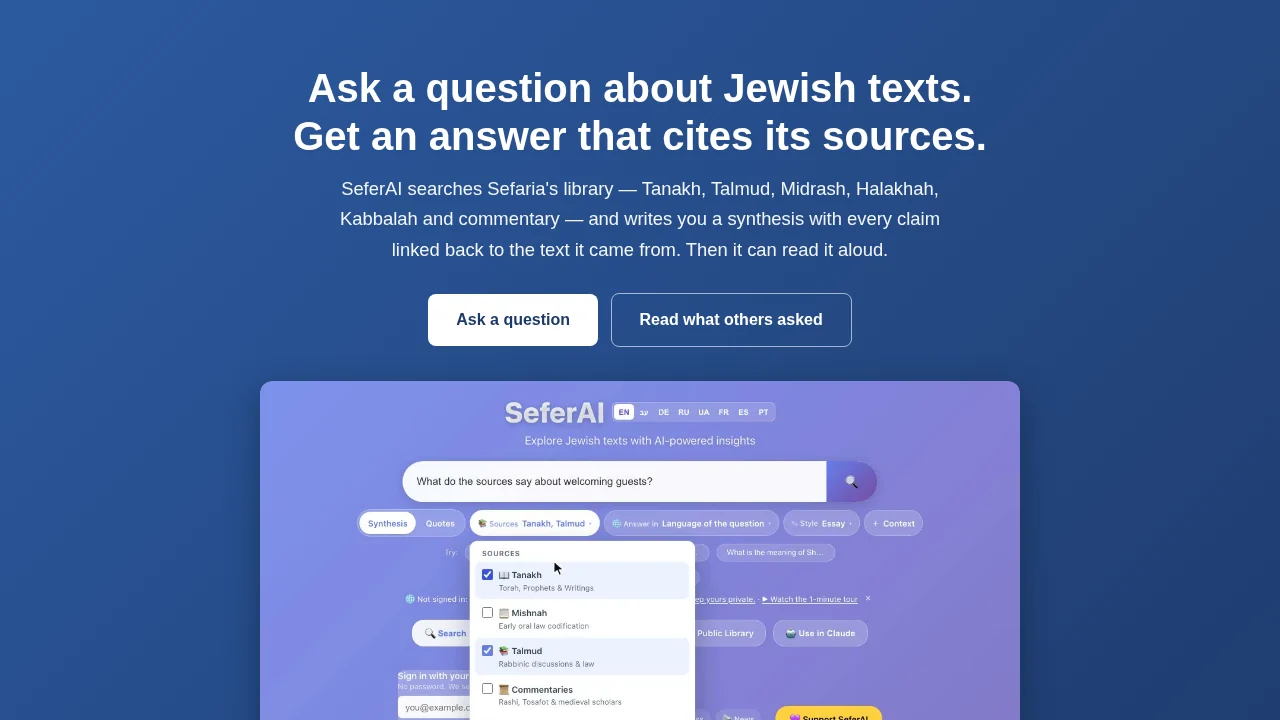 SeferAI: website/source-page preview captured 11 Oct 2026. Not a product test.